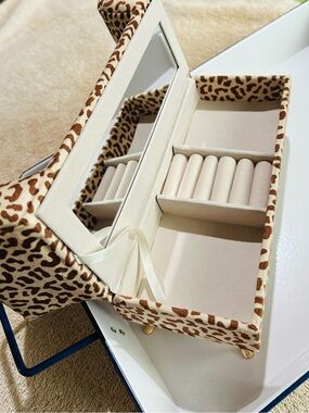 Leopard Print Jewelry Organizer Box with Mirror - Beige